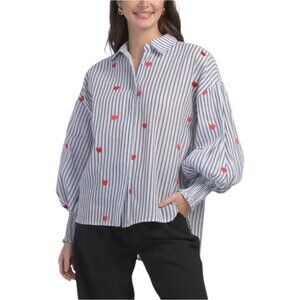 WHITE CLOSET Heart Embroidered Long Sleeve Shirt